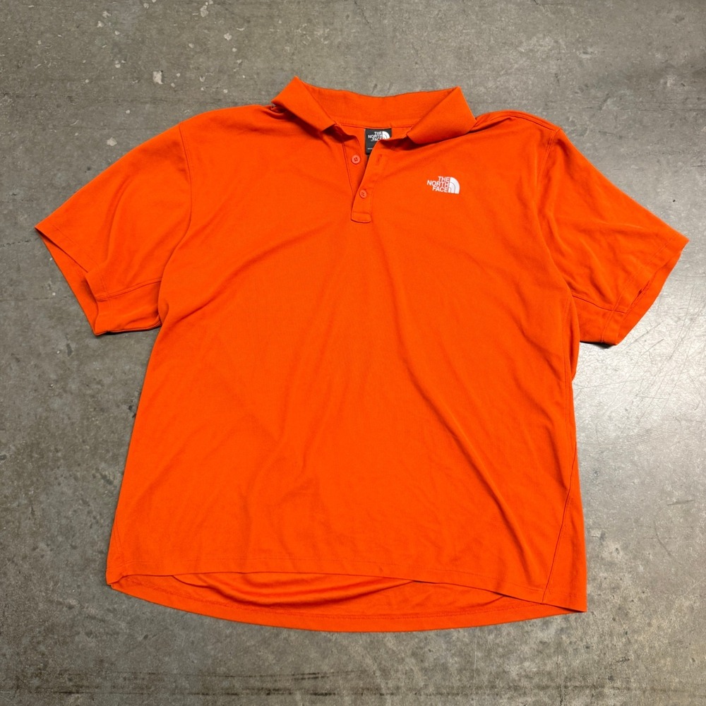 The North‎ Face Mens Orange Short Sleeve Pique Polo Shirt Logo Large L